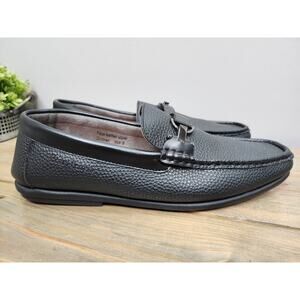 Henry Ferrera Mens Driver Solid Black Faux Leather Slip On Loafers Size 9